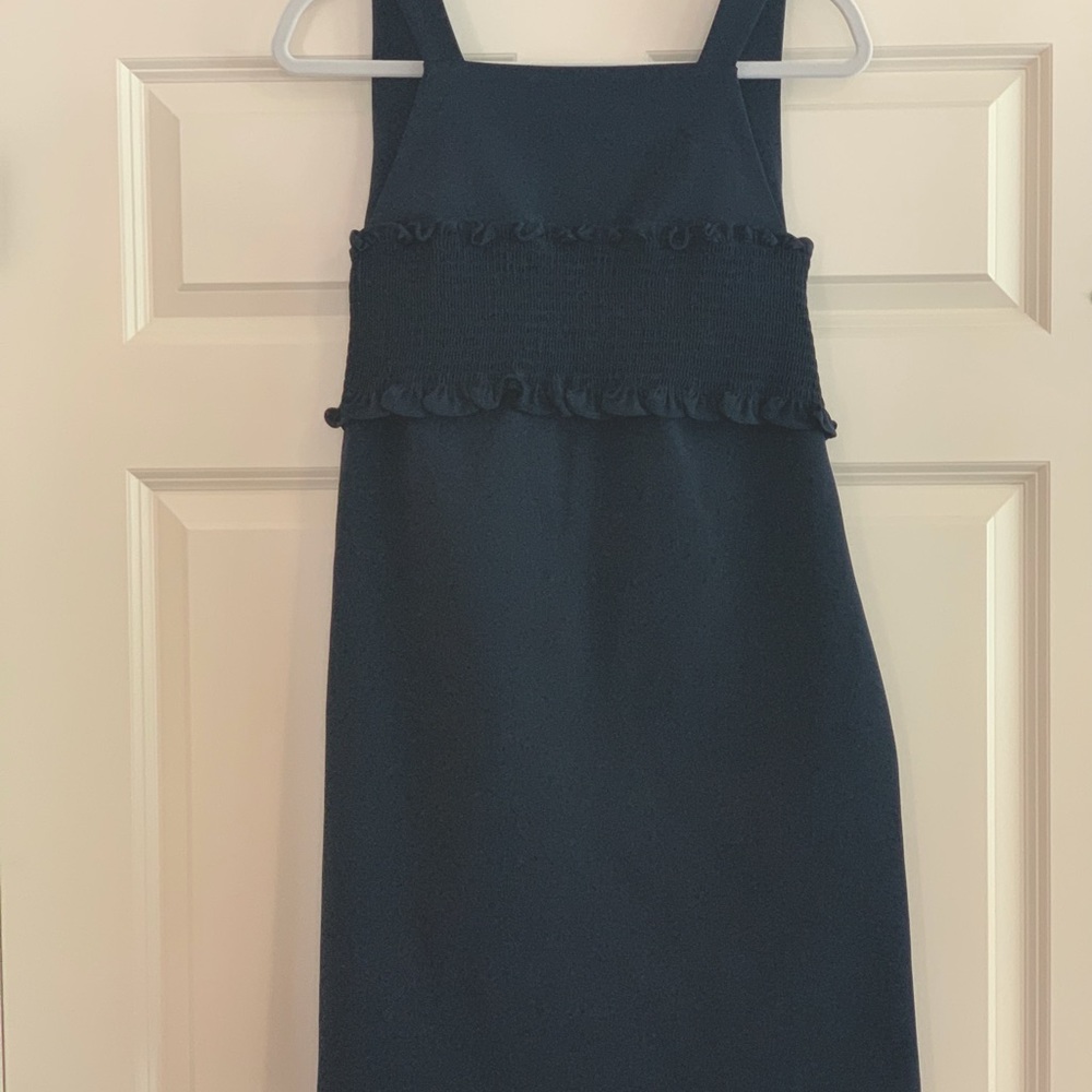 Tibi Navy Smocked Bandeau Overlay Faille Dress Sz8